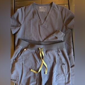 Figs Kids Charcoal Joggers with Yellow Drawstring